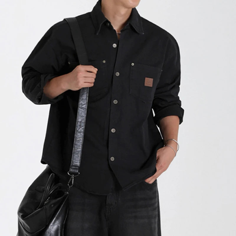 Men's Long Sleeved Shirt New Spring Loose Solid Color Casual Shirts Korean Single Breasted Trendy Lapel Jacket 9W1442