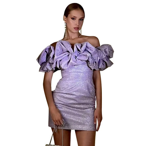 Load image into Gallery viewer, Sexy Off- Shoulder Sleeveless Sparkling Strapless Mini Dress Women Solid Fashion High Waist Birthday Party Dress New
