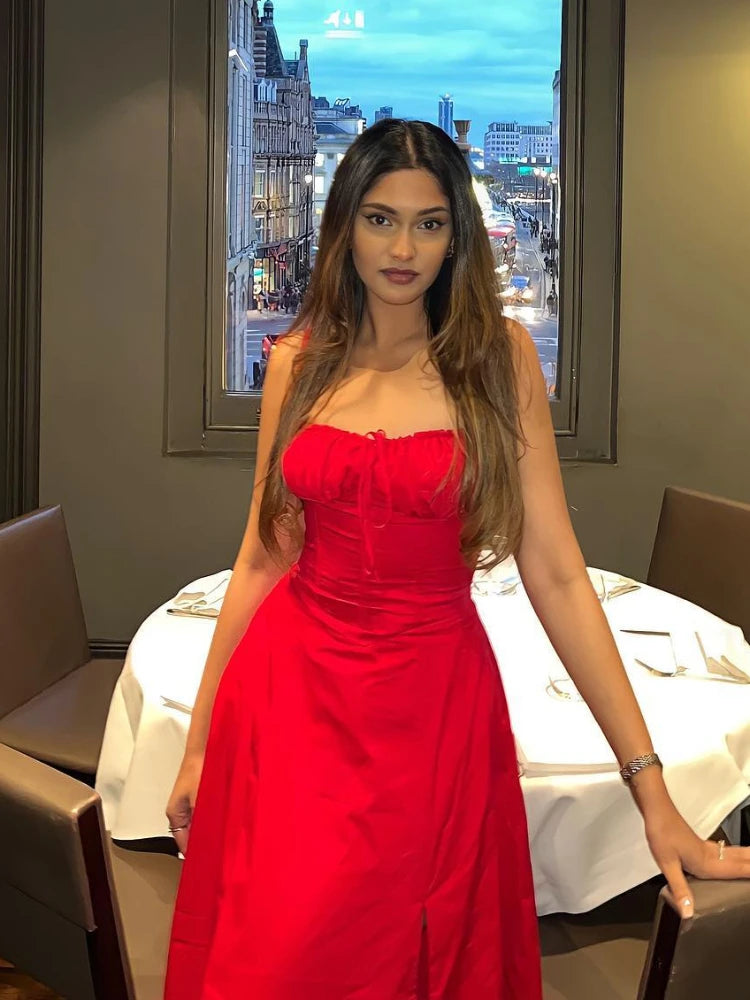 Full Lining Elegant Lace Up Holiday Party Dresses Midi Sexy Spaghetti Strap Split Dress White Summer Dress Women 2023