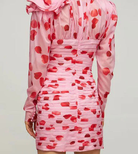 Vintage Print Floral Mini Dress For Women Round Neck Long Sleeve Cut Out High Waist Pleated Dresses Female 2022 Clothing New