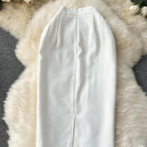 Load image into Gallery viewer, Spring Autumn Temperament Party Thick White Package Hip Midi Skirt Women Elegant High Waist Split Pencil Skirts Female Versatile

