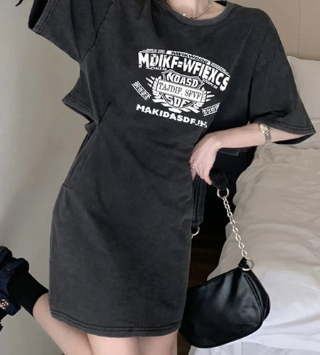 American Style Hollow Out Letter Female Dresses Vintage Loose Slim Waist Women's Dress Solid Color O-neck Summer Dresses