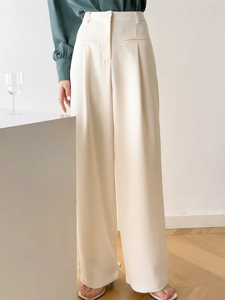 Casual Solid Wide Leg Pants For Women High Waist Minimalist Loose Trousers Female Fashion Clothing Style