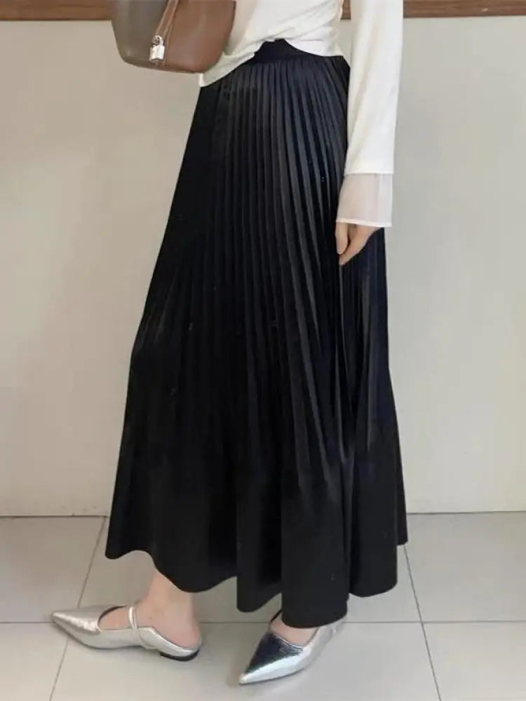 Spring Summer French Fashion Black Elegant Sexy Club Pleated Long Skirts Women Grey High Waist Vacation Slim Wrap Hip Skirt 2025