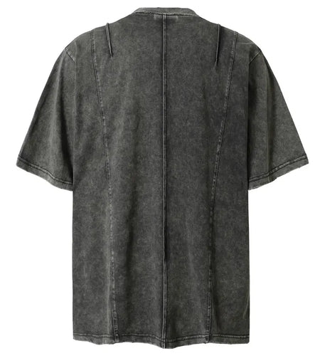 Vintage Cargo T-Shirt with Double Pocket Embroidered Solid Color Urban Tshirt Y2K Streetwear Hip Hop Harajuku Ripped Top Grunge