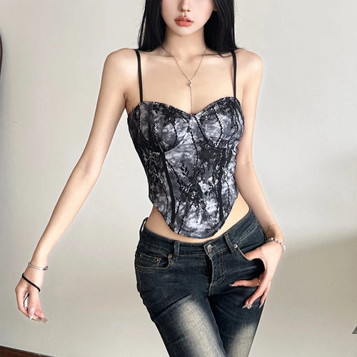Load image into Gallery viewer, y2k Corset Top Women Summer Lace Patchwork Spaghetti Strap Sleeveless Camisole Vest 2000s Aesthetic Clothing Streetwear
