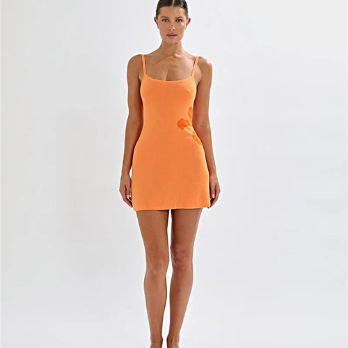 Load image into Gallery viewer, Spaghetti Strap Print Knit Mini Dress For Woman Robe Summer New Sleeveless Backless Beach Holiday Club Dress Knitwear
