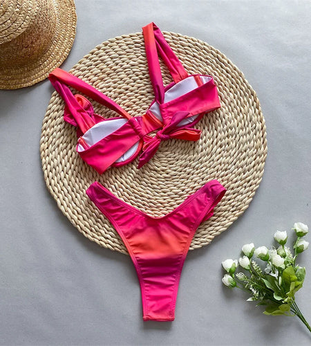 Sexy 3D Flower Swimwear Brazilian Bikini 2024 Bandeau Swimsuit Women Halter Biquini Bandage Bathing Suit