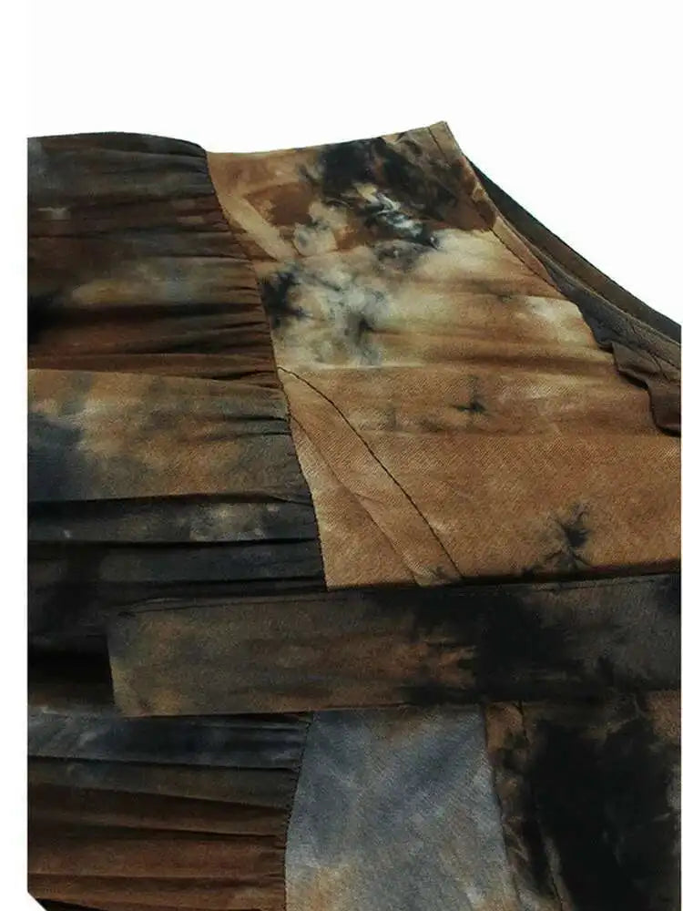 Women Tie Dye Pleated Big Size Casual Strap Dress New Square Collar Sleeveless Fashion Tide Spring Autumn 2025  1DH6611
