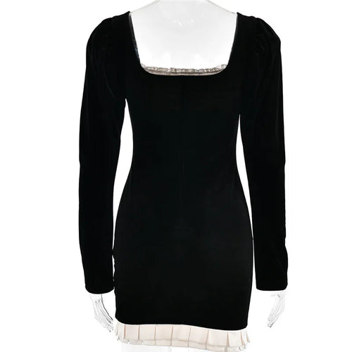 Load image into Gallery viewer, Elegant Long Sleeve Backless Sexy Mini Dress  Women Autumn Winter New Patchwork Square Collar Bodycon Club Party Dress
