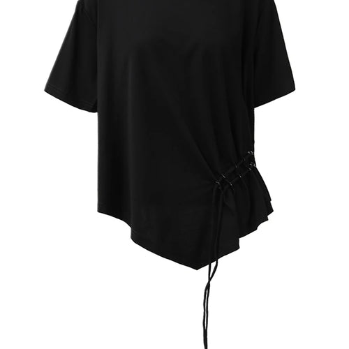 Load image into Gallery viewer, Women White Drawstring Irregular Hem Big Size T-shirt New Round Neck Short Sleeve Fashion Tide Spring Summer 2025 CPG1374
