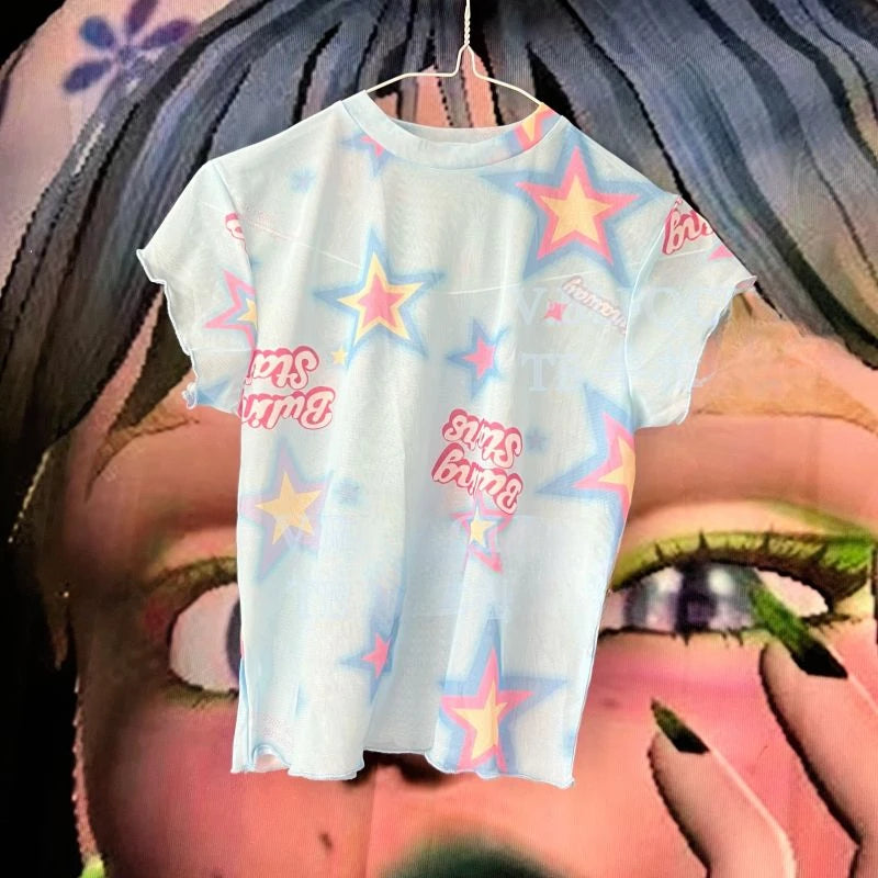 Y2k Top Women Clothing Cute Woman T Shirts 2024 Ropa Mujer Fashion Tunic Summer Tees Casual Gauze Crop Tshirt Korean Camisetas