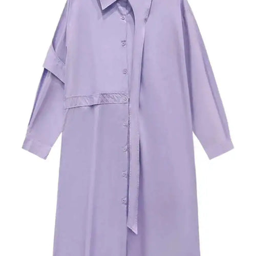 Load image into Gallery viewer, Women Purple Belted Big Size Irregular Midi Shirt Dress New Lapel Long Sleeve Fashion Tide Spring Autumn 2025 1DH5164
