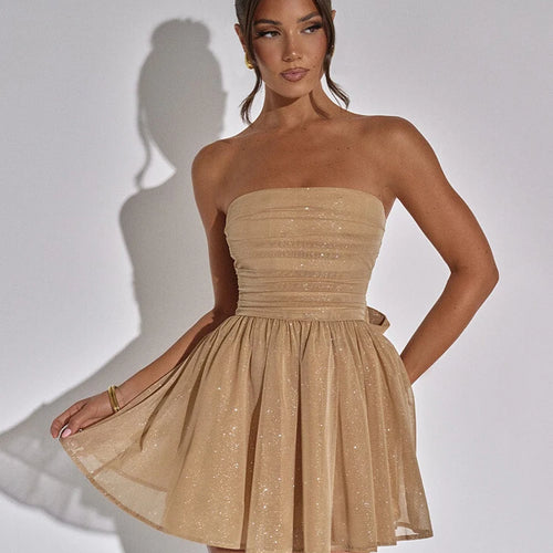 Load image into Gallery viewer, Sexy Mesh Double Layer Sleeveless Dress Women Zipper Tight Frills Shining Mini Female Elegant Party Club Evening Dress
