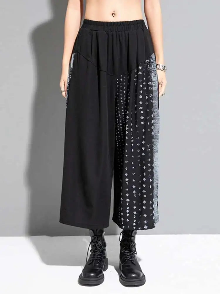 High Elastic Waist Black Pattern Printed Wide Leg Pants New Loose Fit Trousers Women Fashion Spring Autumn 2025 1DF8308