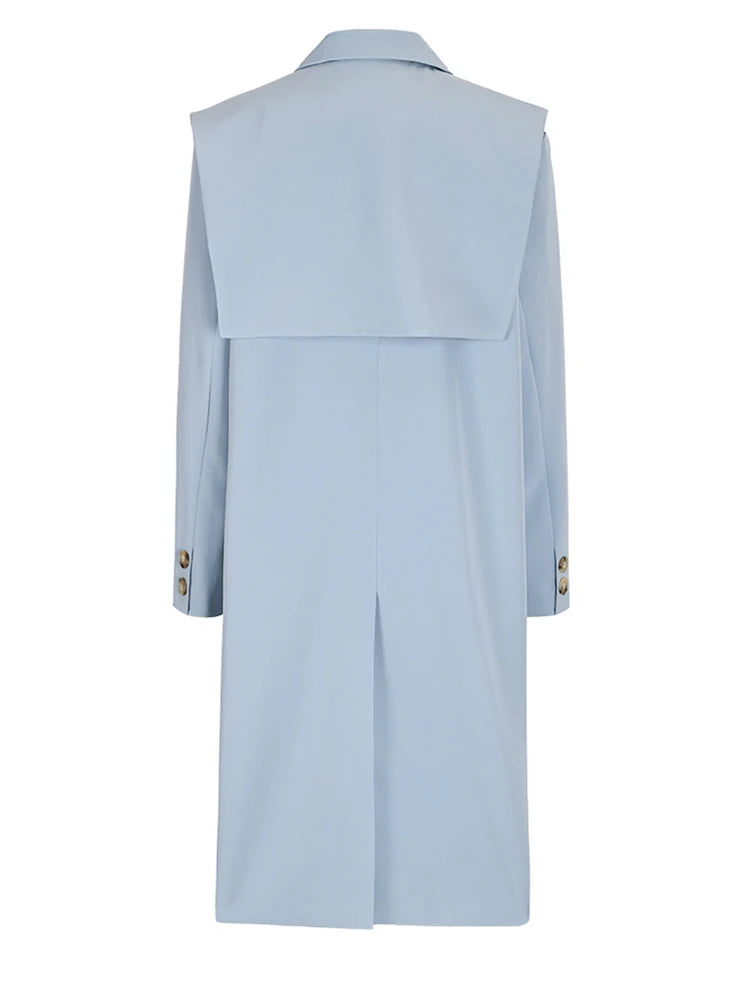 Women Blue Irregular Big Size Long Blazer New Lapel Long Sleeve Loose Fit Jacket Fashion Tide Spring Autumn 2025 7AB039