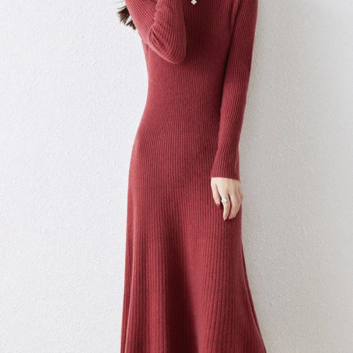 Load image into Gallery viewer, Winter/ Autumn Oneck Female Dresses 100% Wool Knitted Dress For Women 2024 New Arrival  Long Style 6Colors Jumpers
