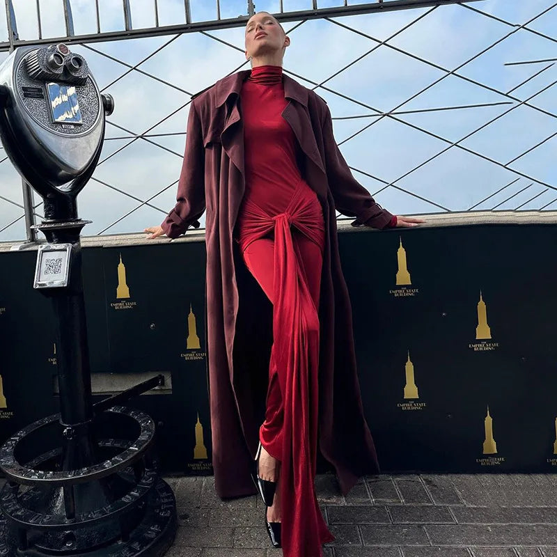 Turtleneck Long Sleeve Maxi Dress For Women Fashion Irregular Bodycon Long Dress Femme Temperament Evening Dress