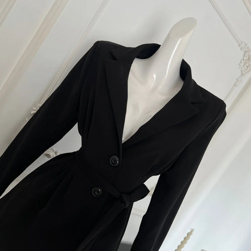 Load image into Gallery viewer, Vintage French New Women Black Patchwork Lace Single Breasted Bandage Blazer Jacket Autumn Winter Sweet Temperament Tops Fashion
