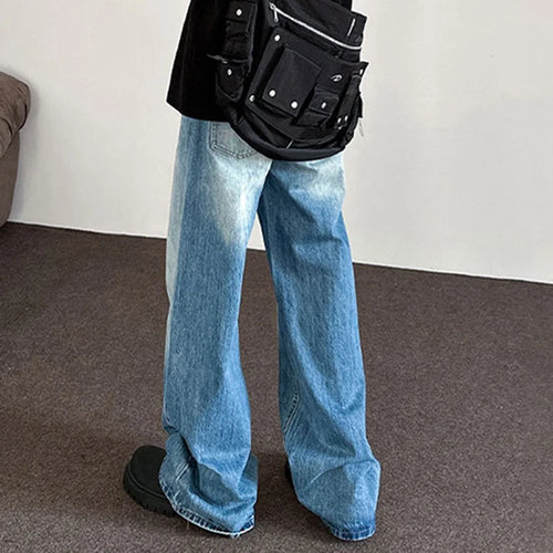 Load image into Gallery viewer, Korean Style Men's Denim Panst Washing Solid Color Casual Bottom Cleanfit Straight Baggy Wide Leg Male Jeans Spring 9W1218
