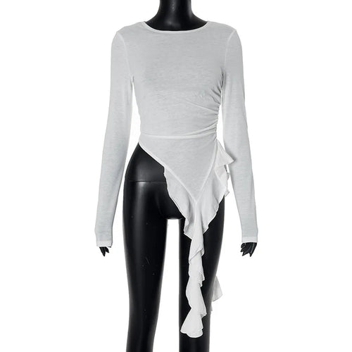 Load image into Gallery viewer, Y2k Aesthetic Irregular Ruffled Crop Tops Vintage Harajuku Autumn Solid T-Shirt Streetwear Sexy Slim Fit Pleated Grunge Shirt
