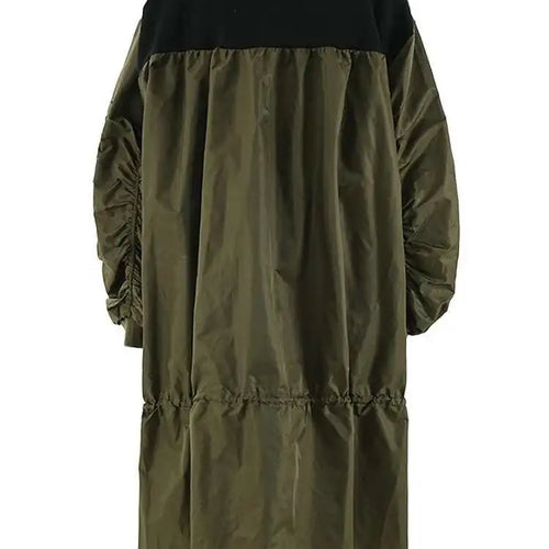 Load image into Gallery viewer, Women Army Green Color-block Big Size Midi Dress New Round Neck Long Sleeve Fashion Tide Spring Autumn 2025 CPG2092
