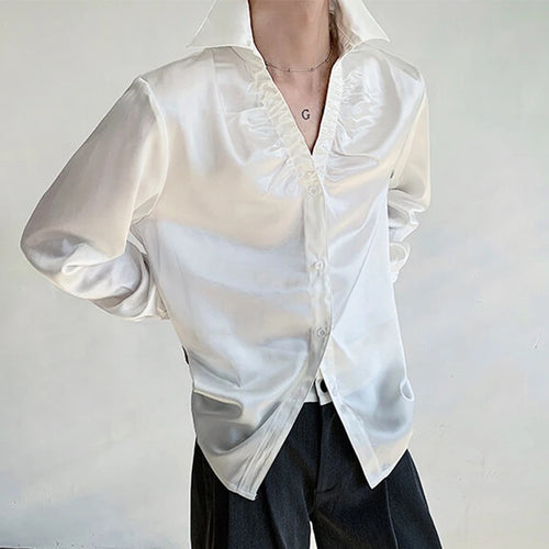 Load image into Gallery viewer, Men&#39;s Shirts Long Sleeve New Summer Male Turn-down Collar Trendy Pleated Solid Color Handsome Single Breasted Top 9W1699
