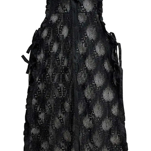 Load image into Gallery viewer, Women White Lace Perspective Ruffles Big Size Shirt Dress New Lapel Sleeveless Fashion Tide Spring Summer 2025 1DH6069
