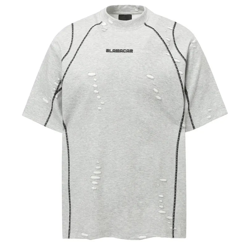 Hip Hop T-Shirt Grunge Y2K Streetwear Ripped Holes Punk Gothic Urban Tshirt Men Harajuku Casual Baggy Short Sleeve Summer Top