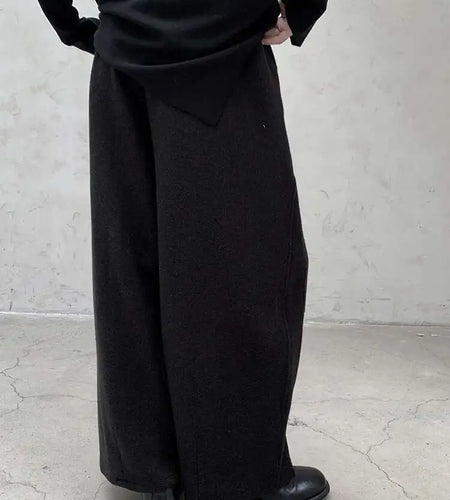 High Elastic Waist Dark Gray Brief Thick Long Wide Leg Pants New Trousers Women Fashion Tide Autumn Winter 2025 1DH8384