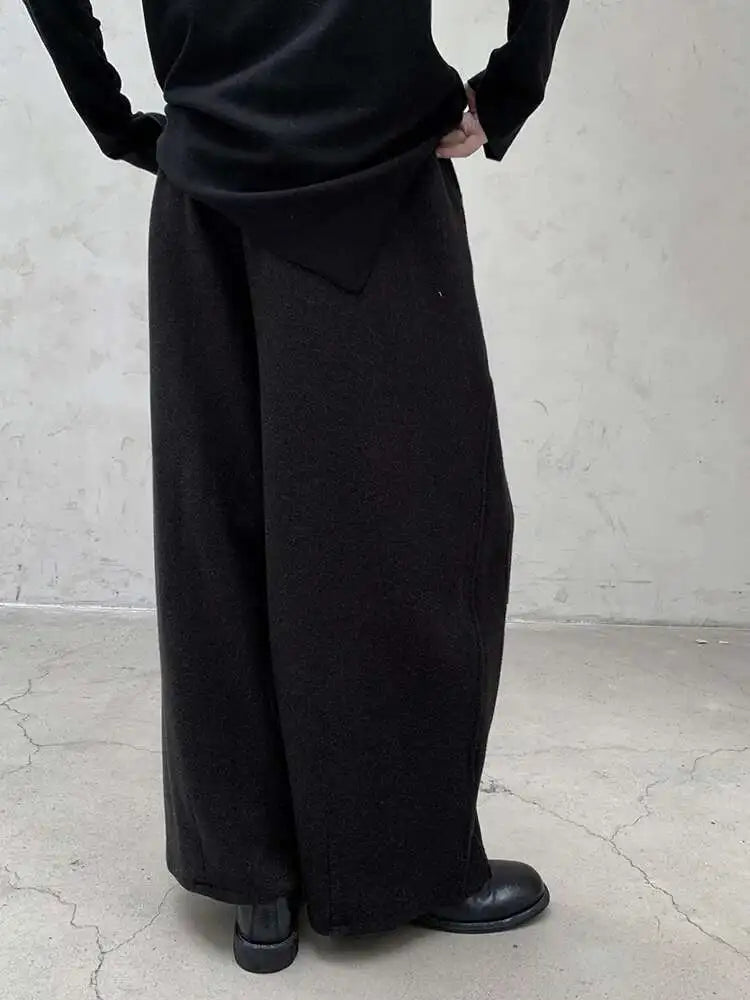 High Elastic Waist Dark Gray Brief Thick Long Wide Leg Pants New Trousers Women Fashion Tide Autumn Winter 2025 1DH8384