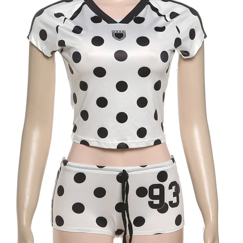 Load image into Gallery viewer, Sporty Dot Digit Print 2 Piece Set Women Casual Hipster Crop Tops+Shorts Matching Streetwear Skinny Stretch Tracksuit
