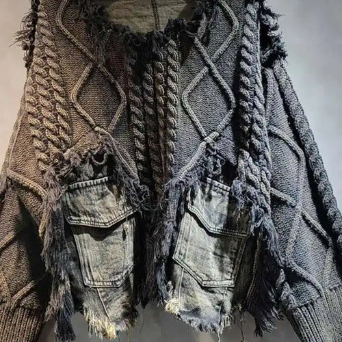 Load image into Gallery viewer, Orange Denim Big Size Knitting Sweater Round Neck Long Sleeve Women Pullovers New Fashion Tide Spring Autumn 2025 16U1329
