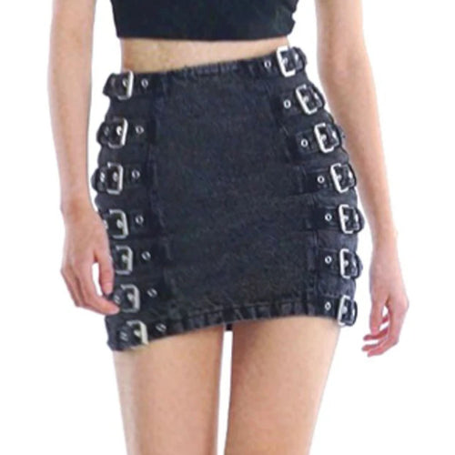 Load image into Gallery viewer, Patchwork Belt Denim Skirts For Women High Waist Slimming Solid Sexy Mini Bodycon Female Summer Fashion Clothing
