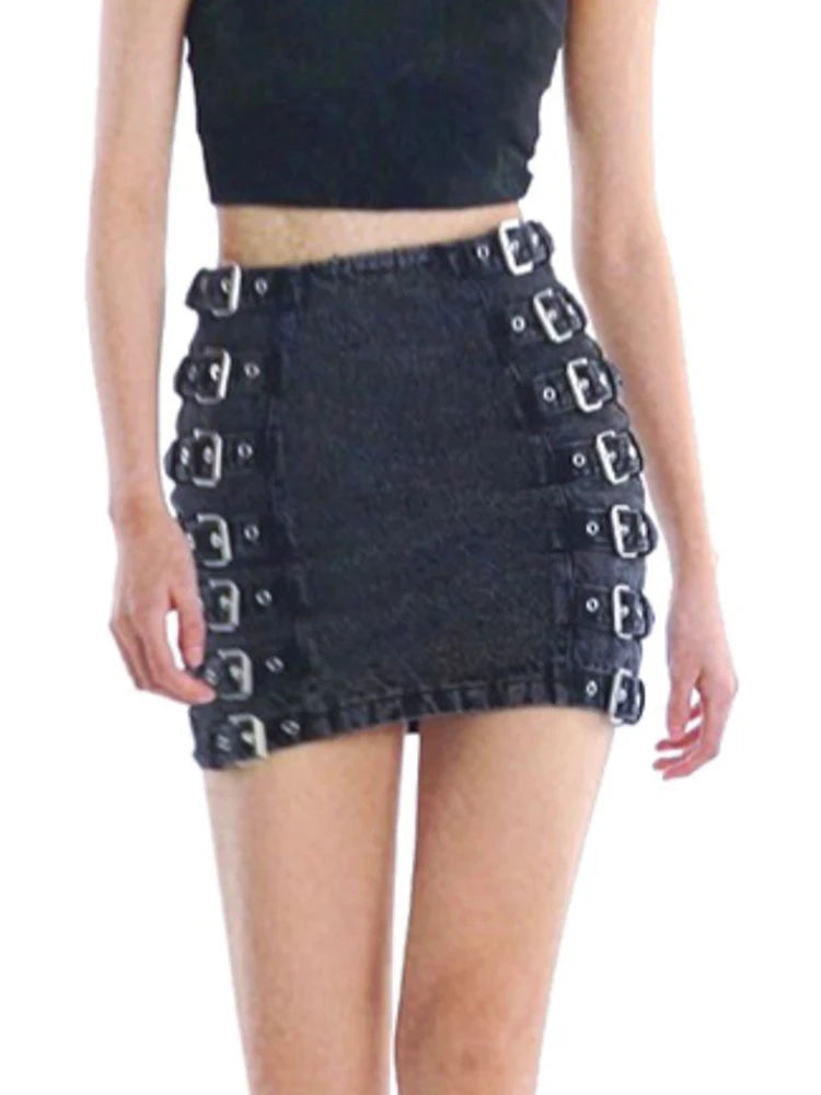 Patchwork Belt Denim Skirts For Women High Waist Slimming Solid Sexy Mini Bodycon Female Summer Fashion Clothing