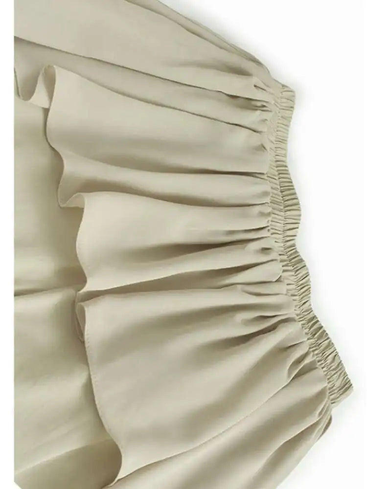 High Elastic Waist Apricot Ruffles Irregular Wide Leg Pants New Trousers Women Fashion Tide Spring Autumn 2025 1DJ0296