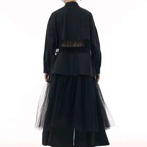 Load image into Gallery viewer, Women Black Mesh Perspective Big Size Midi Shirt Dress New Lapel Long Sleeve Fashion Tide Spring Autumn 2025 1DJ0140

