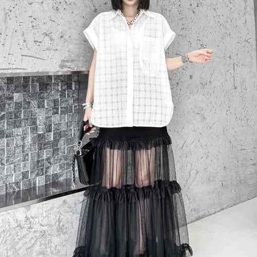 Load image into Gallery viewer, Women White Pocket Tassels Perspective Big Size Blouse New Lapel Short Sleeve Shirt Fashion Spring Summer 2025 1DJ1680
