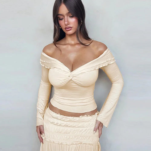 Load image into Gallery viewer, Slim Sexy Skirt Two Piece Sets Women Strapless Long Sleeve Crop Top And Hot Mini Skirt Female Party Two Piece Sets
