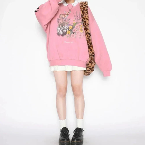 Load image into Gallery viewer, Graphic Sweatshirts Vintage Cartoon Animal Printed Oversized Hoodies Y2k Kawaii Fall Winter Clothes Girls P69-DZ36
