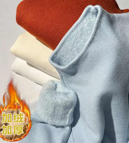 Solid Elegant Basic Knit Pullover Tops Women Half Turtlneck Velvet Sweater Long Sleeve Casual Slim Korean Fashion Autumn Winter