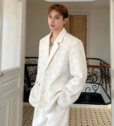 Male Blazer Doublelayer Threedimensional Relief Embroidered Lapel Deisgn Solid Color Single Breasted Suit Jacket 9W1487