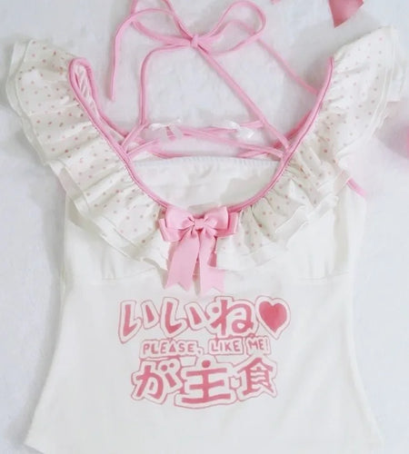 Y2k Tops Sweet Woman T Shirts Fake Two Tees Crop Top 2024 Ropa Mujer Japanese Polka Dot Camisetas Fashion Casual Summer Tshirt