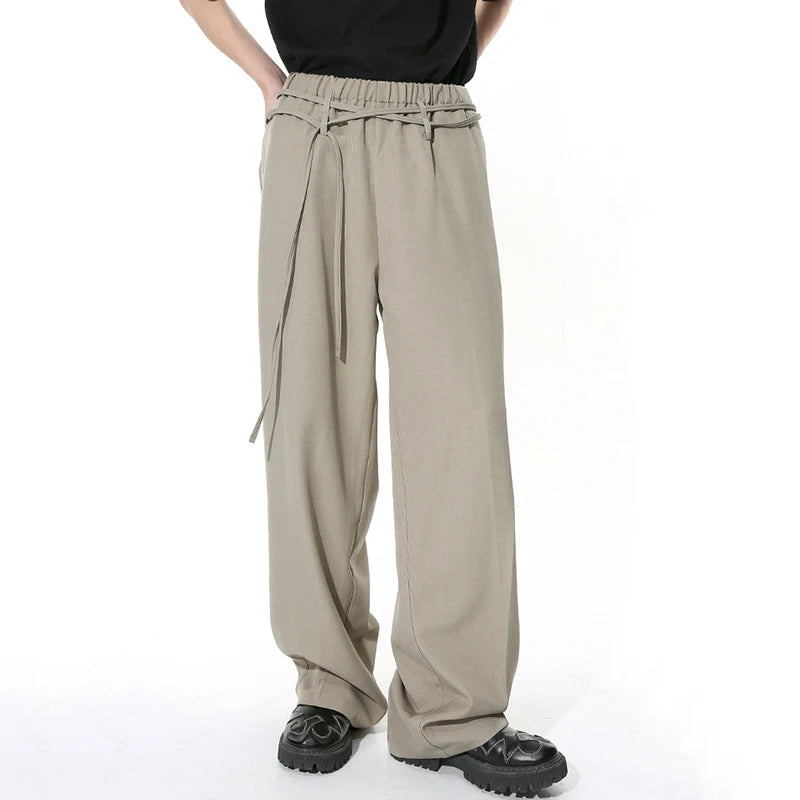 Menwear Simple Trousers Niche Double Belt Design Hanging Casual Loose Pants Summer Men's Fashion Trend 9C4392