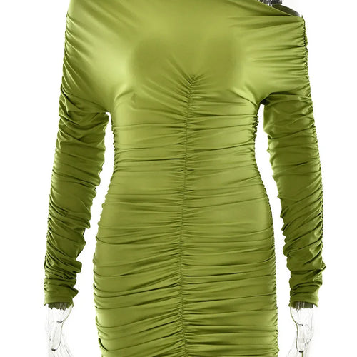 Load image into Gallery viewer, Elegant Long Sleeved Pleated Elastic Tight Dress Women 2025 New Autumn/Winter Short Skirt Sexy Slim Party Club Vestido
