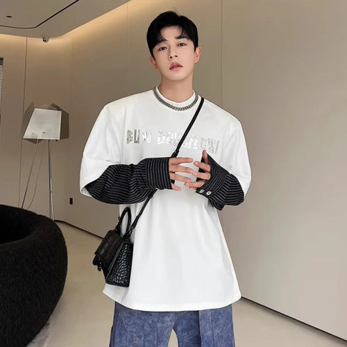 Load image into Gallery viewer, Men&#39;s Sweatshirt New Korean Striped Top Fashion Long Sleeve Splicing Pyrographic Summer Loose Niche Male Clothing 9W1581
