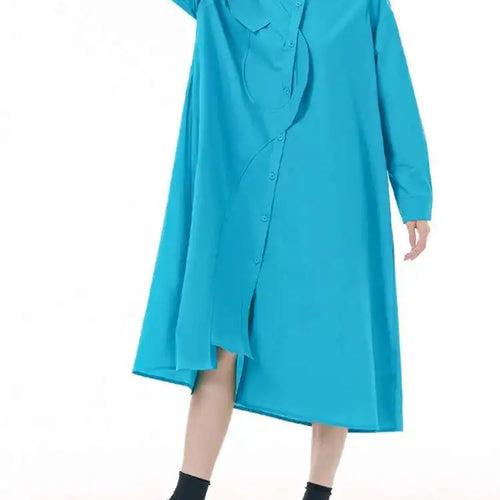 Load image into Gallery viewer, Women Purple Irregular Spliced Big Size Shirt Dress New Lapel Long Sleeve Loose Fit Fashion Spring Autumn 2025 1DH0654
