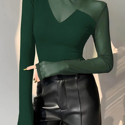 Load image into Gallery viewer, Spring Summer Clothes Mesh Sexy T-Shirts Tops for Women Long Sleeve Woman Asymmetric Skinny Tops Blouse
