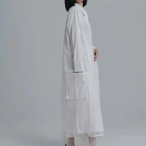 Load image into Gallery viewer, Women White Pleated Irreuglar Big Size Shirt Dress New Lapel Long Sleeve Loose Fit Fashion Tide Spring Autumn 2025 1DE7026
