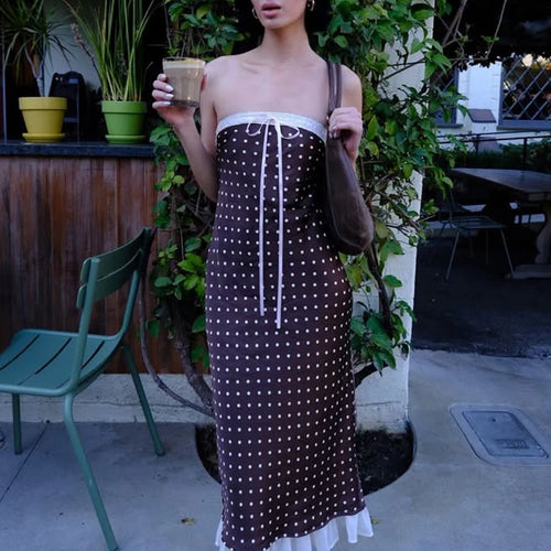 Load image into Gallery viewer, Lace Strapless Backless Sexy Midi Dress For Women Fashion Off-shoulder Sleeveless Bodycon Polka Dot Dress Elegant
